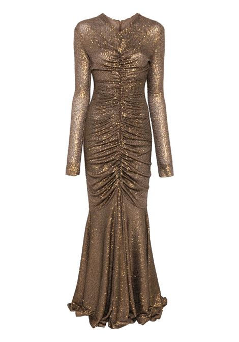 Gold-tone long-sleeve fishtail gown Norma Kamali - women